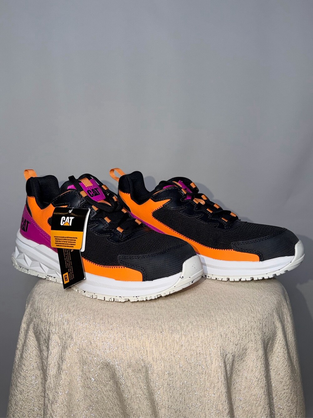 CAT Streamline Runner Carbon Composite Toe Work Shoes Black Orange - Size 7.5